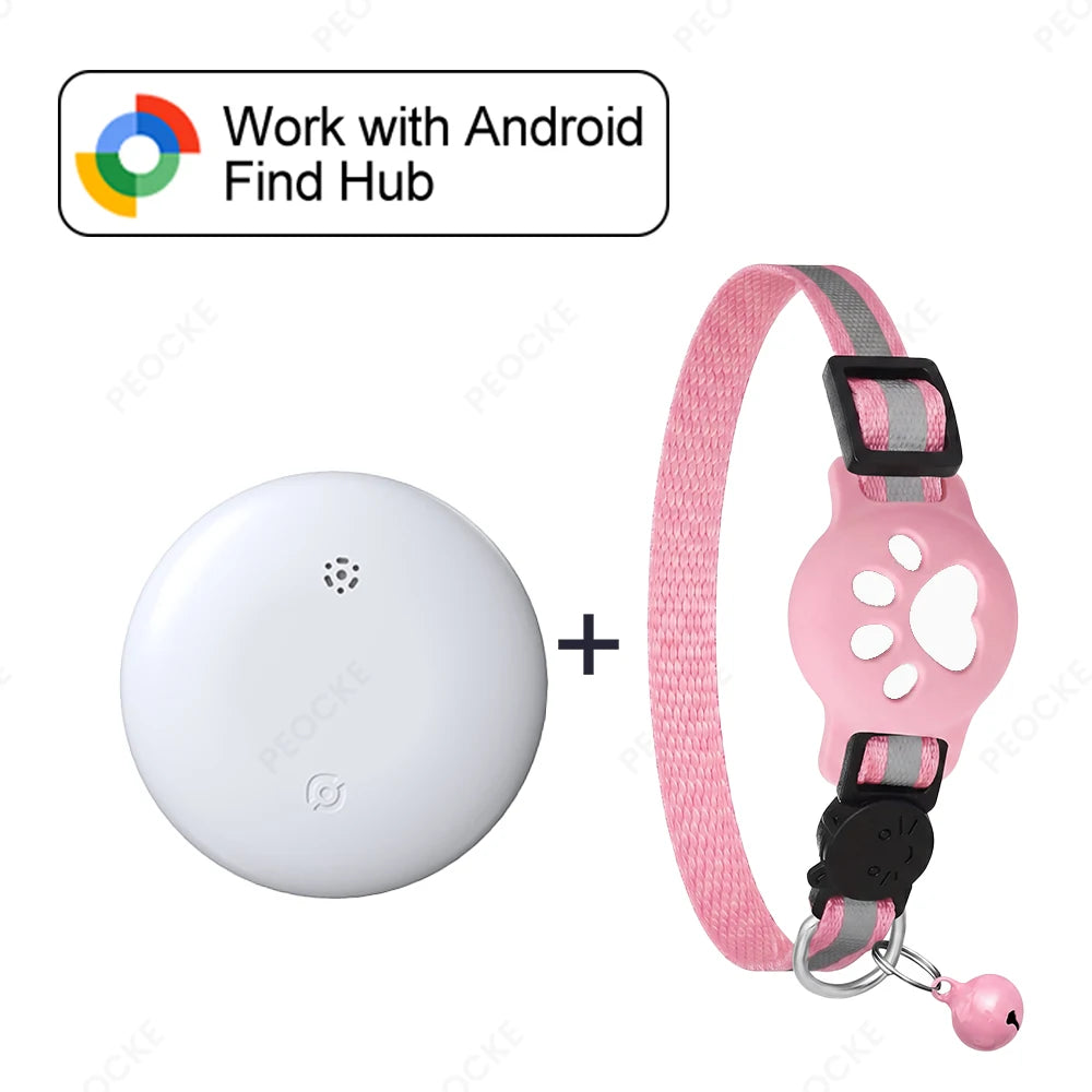 Cat Smart Tracking Collar Lightweight Waterproof Adjustable Works with Google Find Hub Bluetooth Anti Lost GPS Locator for Pet
