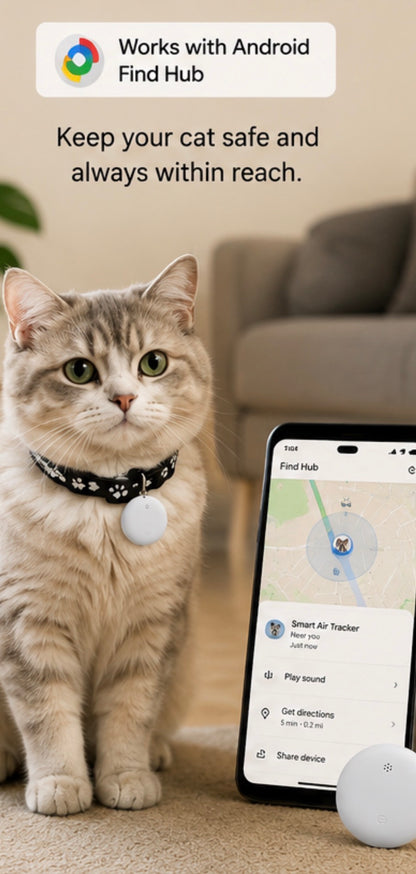 Cat Smart Tracking Collar Lightweight Waterproof Adjustable Works with Google Find Hub Bluetooth Anti Lost GPS Locator for Pet