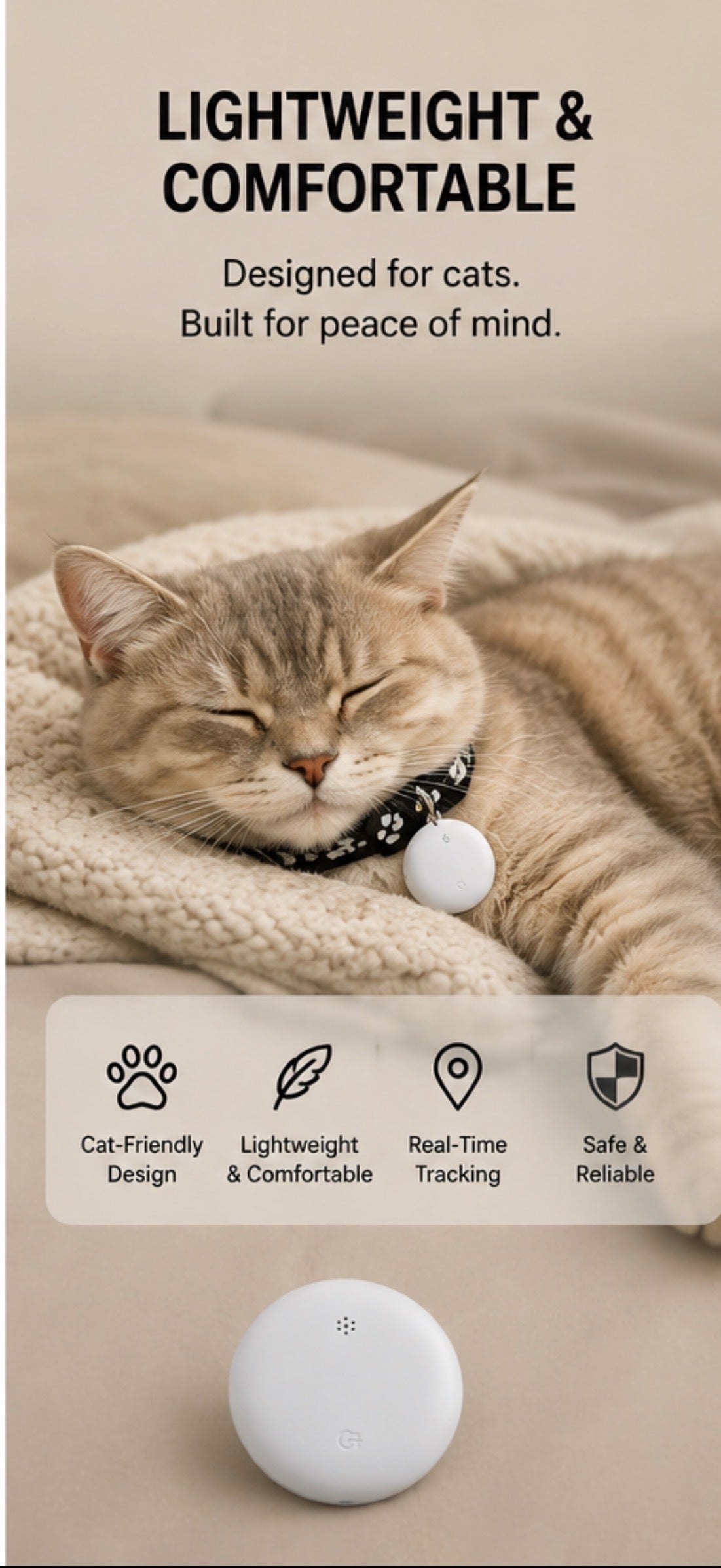 Cat Smart Tracking Collar Lightweight Waterproof Adjustable Works with Google Find Hub Bluetooth Anti Lost GPS Locator for Pet
