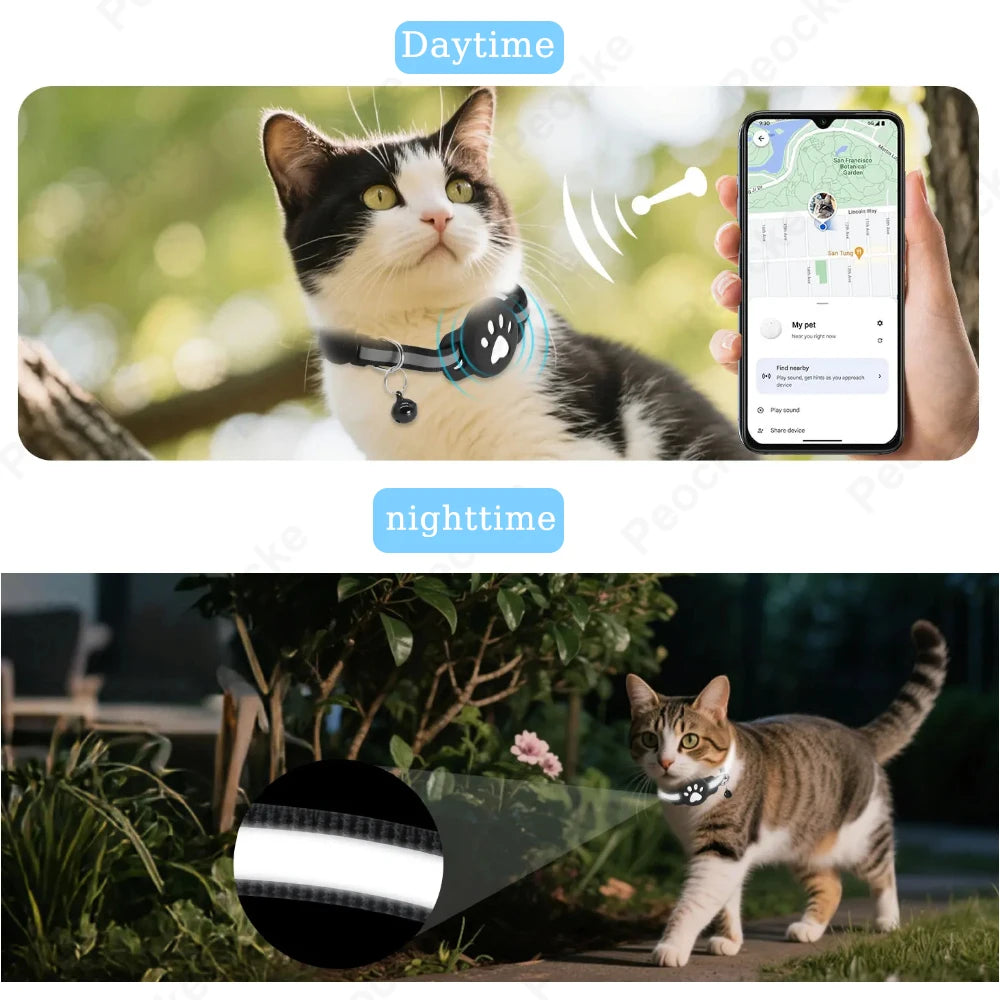 Cat Smart Tracking Collar Lightweight Waterproof Adjustable Works with Google Find Hub Bluetooth Anti Lost GPS Locator for Pet