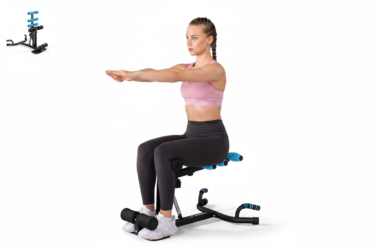 Woman in pink activewear on deep squat trainer